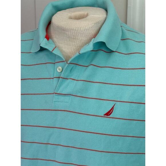 Nautica Polo Shirt - Orange & Blue Striped - Size Medium - Picture 2 of 4